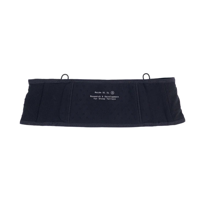 UL 1L Running Belt by Raide Research in black, lightweight trainer belt for hydration and nutrition on road and trail runs