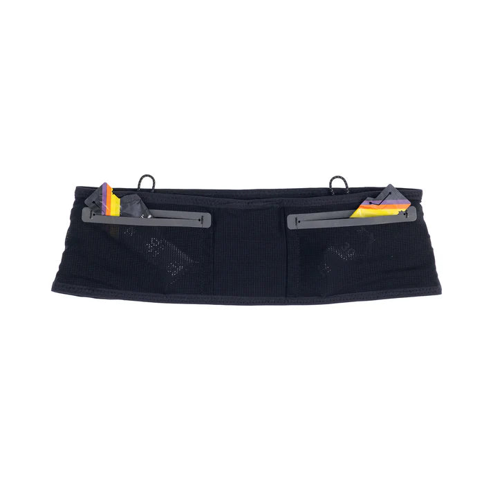 UL 1L Running Belt by Raide Research in black, lightweight running belt for hydration and nutrition on road and trail runs