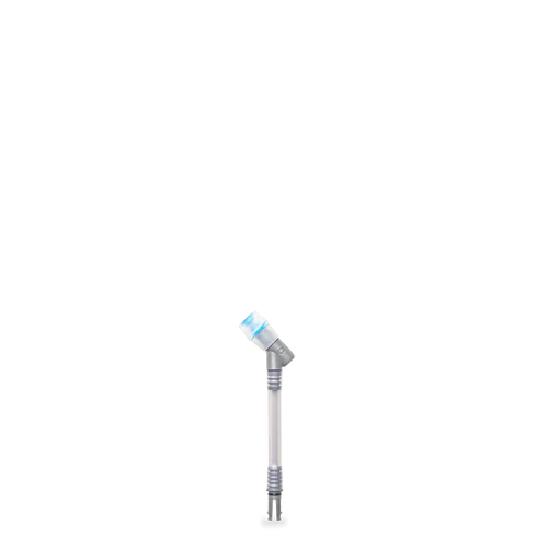 Run Flask Straw Adapter by Hydrapak in clear with blue valve, extends flask reach for easier drinking during running activities