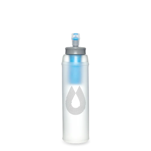 Ultra Flask + 500ml Filter Kit by Hydrapak in white and blue, lightweight filtered hydration system for safe outdoor water intake