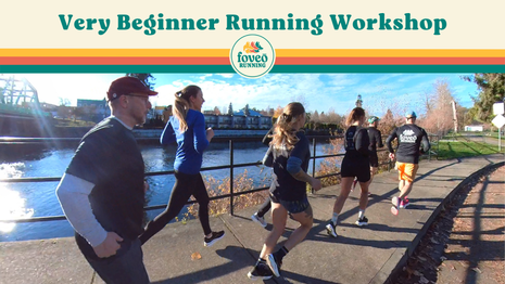 Very Beginner Running Workshop by Foveo Running with people in outdoor gear running by water, ideal for new runners building confidence