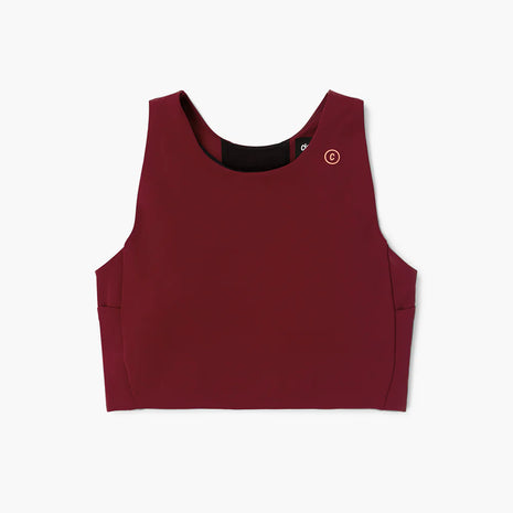 FST Bra - Women by Ciele in deep red, medium-support sports bra with lightweight comfort and functional storage for running
