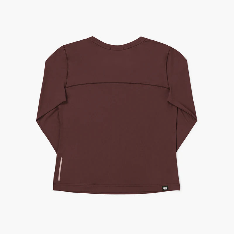 Dly Long Sleeve - Women by Ciele in brown with four-way stretch, UPF 50+, COOLmatic PLUS for running and outdoor protection
