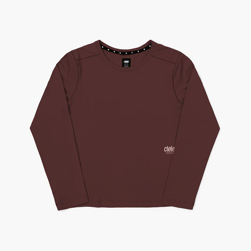 Dly Long Sleeve - Women by Ciele in dark brown, four-way stretch, UPF 50+ performance top for running and outdoor use