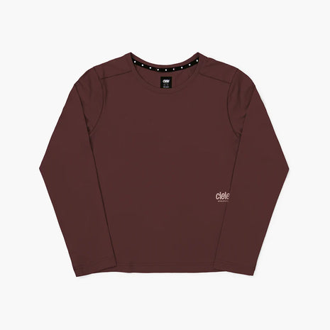 Dly Long Sleeve - Women by Ciele in dark brown, four-way stretch, UPF 50+ performance top for running and outdoor use