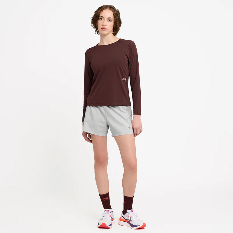 Dly Long Sleeve - Women by Ciele in dark burgundy with four-way stretch, UPF 50+, COOLmatic PLUS, flatlock stitching, ideal for running in cool weather