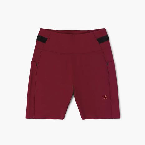 FST Tight Short 7" - Women by Ciele in dark red with black accents, breathable high-performance running shorts for fast-paced workouts