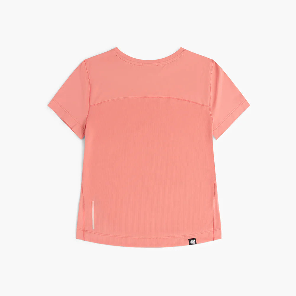 DLY T-Shirt - Women by Ciele in coral pink, lightweight running tee designed for comfort and performance on trails or pavement