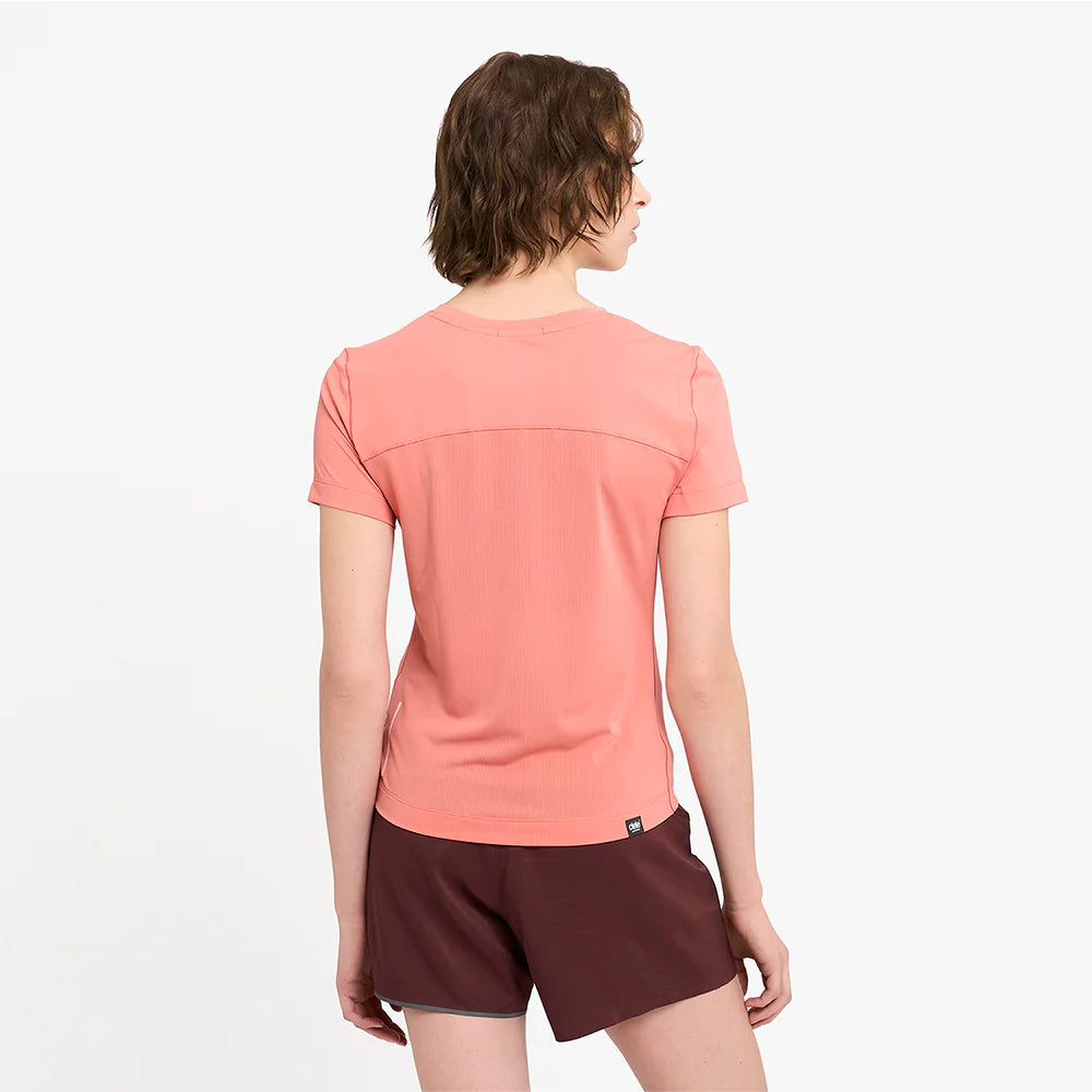 DLY T-Shirt - Women by Ciele in coral pink, lightweight running tee designed for comfort and performance, ideal for daily running in Canada