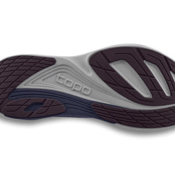 Ultrafly 5 - Women by Topo Athletic in grey and dark purple with cushioned sole and medial post for stable road running comfort