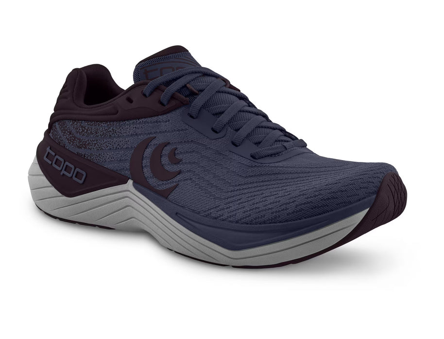 Ultrafly 5 - Women by Topo Athletic in navy and black with cushioning and stability, lightweight road running shoe made in USA