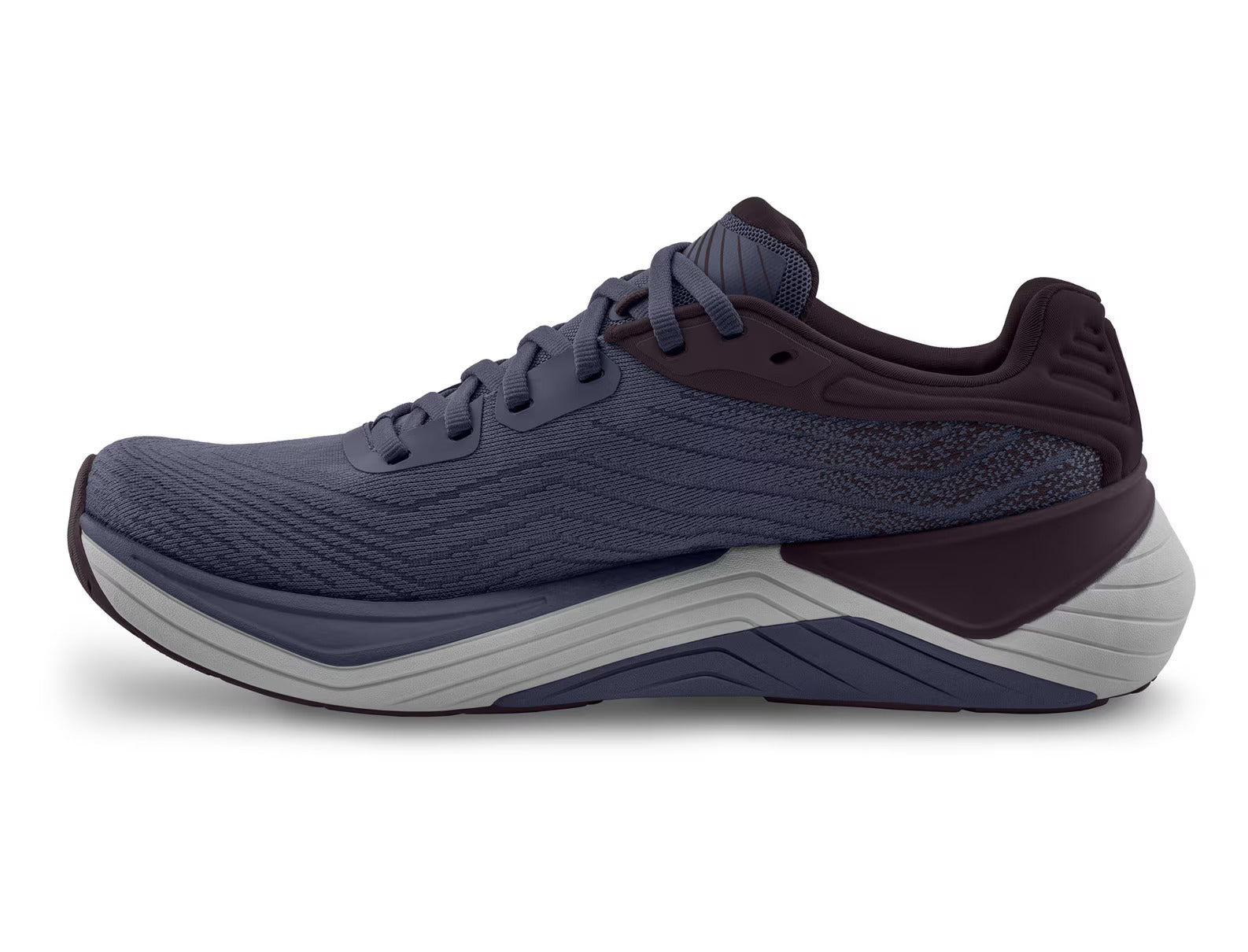 Ultrafly 5 - Women by Topo Athletic in blue and dark purple, cushioned road running shoe with stability and medial post support