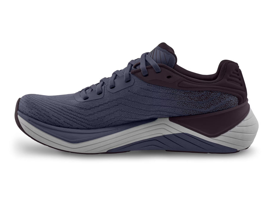 Ultrafly 5 - Women by Topo Athletic in blue and dark purple, cushioned road running shoe with stability and medial post support