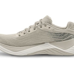 Inner side of the Topo Ultrafly 5 women's road running shoe in Tan/White