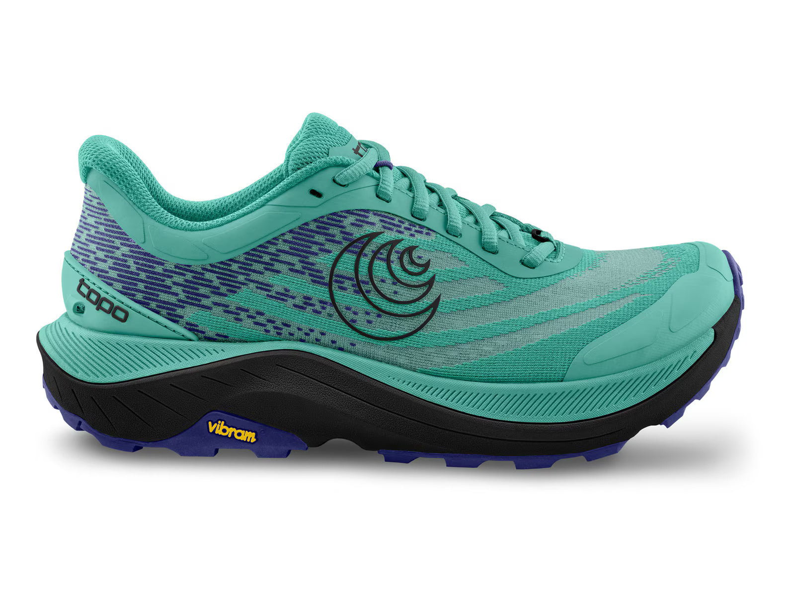 Ultraventure 4 - Women by Topo Athletic in teal and black trail running shoe with plush platform and roomy toe box for comfort and endurance