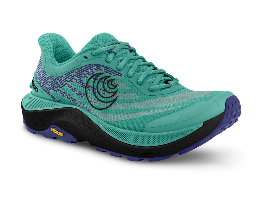 Ultraventure 4 - Women by Topo Athletic in teal and purple trail running shoe with plush platform and roomy toe box for comfort and trail use