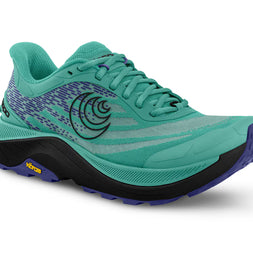 Ultraventure 4 - Women by Topo Athletic in teal and purple trail running shoe with plush platform and roomy toe box for comfort and trail use