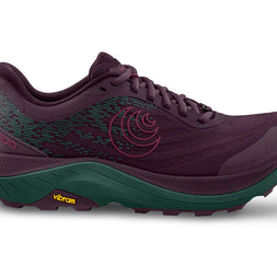 Ultraventure 4 - Women by Topo Athletic in dark purple and green with roomy toe box and plush platform for comfortable trail running