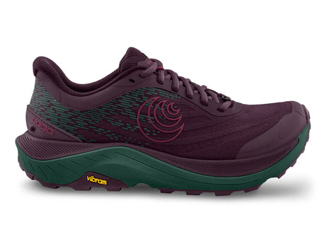 Ultraventure 4 - Women by Topo Athletic in dark purple and green with roomy toe box and plush platform for comfortable trail running