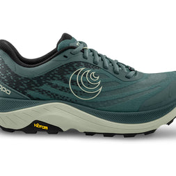 Ultraventure 4 - Women by Topo Athletic in green and black with plush platform and roomy toe box ideal for trail running and outdoor use