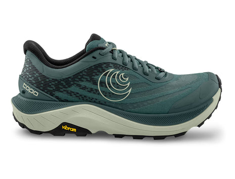 Ultraventure 4 - Women by Topo Athletic in green and black with plush platform and roomy toe box ideal for trail running and outdoor use