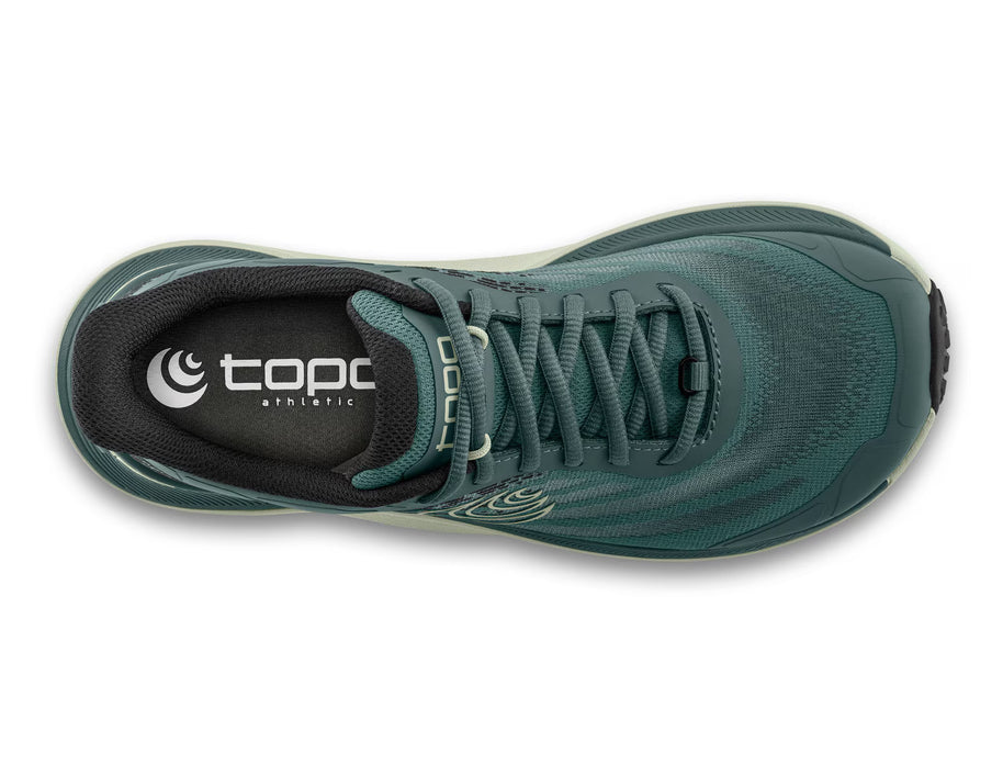 Ultraventure 4 - Women by Topo Athletic in dark green trail running shoe with roomy toe box and plush platform for comfort