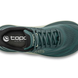 Ultraventure 4 - Women by Topo Athletic in dark green trail running shoe with roomy toe box and plush platform for comfort