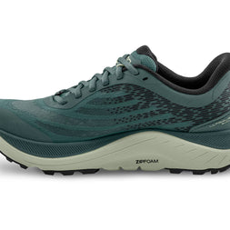 Ultraventure 4 - Women by Topo Athletic in green and black with plush platform and roomy toe box for comfortable trail running