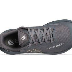 Top-down view of the Topo Ultraventure 5 GTX women's trail running shoe in Grey/Butter showing grey laces