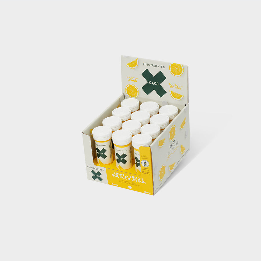 Electrolytes - Sport Hydration Tabs by Xact in yellow lightly lemon flavour, replenishing essential minerals for optimal athletic hydration