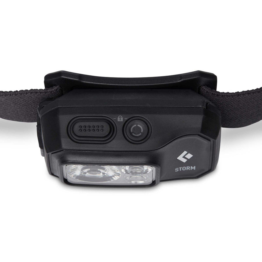 Storm 450 Headlamp by Black Diamond in black, dual-fuel waterproof headlamp with high brightness for rugged outdoor adventures