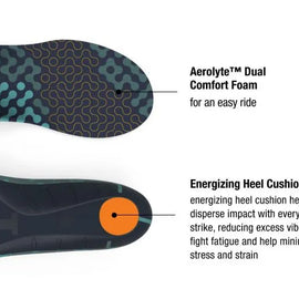 Run Cushion High by Superfeet in black and blue with Aerolyte dual comfort foam and energizing heel cushion for running support and impact reduction