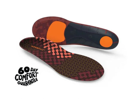 Run Cushion Low insoles by Superfeet in black and orange with lightweight cushioned support designed for running and all-day comfort