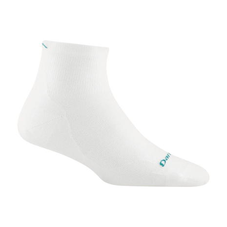 Run Quarter Ultra-Lightweight w/Cushion Running Sock - Women by Darn Tough in white with ankle coverage, breathable fit for running and training