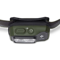 Storm 450 Headlamp by Black Diamond in green and black, waterproof dual-fuel headlamp ideal for outdoor use and adventure