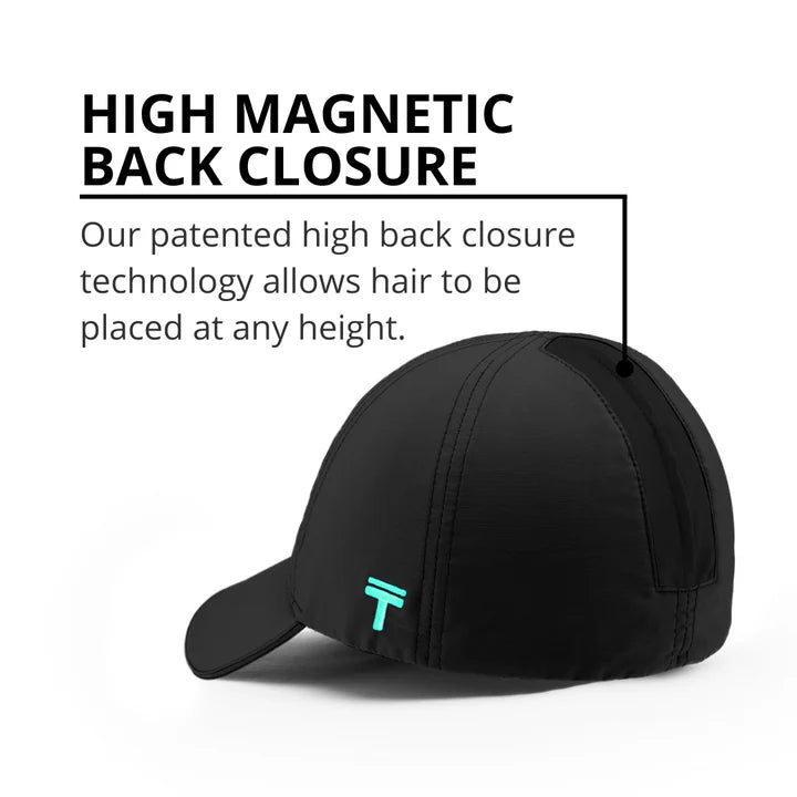 Performance 2.0 Ponytail Cap by Top Knot in black with patented high magnetic back closure for adjustable hair placement and comfort