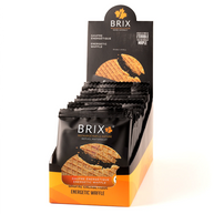 Maple Energy Waffle by Brix in orange and black packaging, natural gluten-free snack with maple flavor for nutrition and energy
