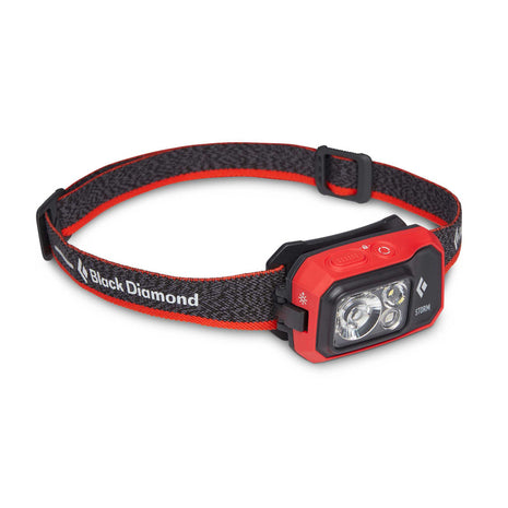 Storm 450 Headlamp by Black Diamond in red and black, waterproof dual-fuel headlamp with bright beam for outdoor adventure and running