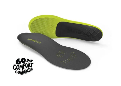 Run Support Low by Superfeet in black and lime green, ultralight carbon fiber foam insoles for high performance running support.