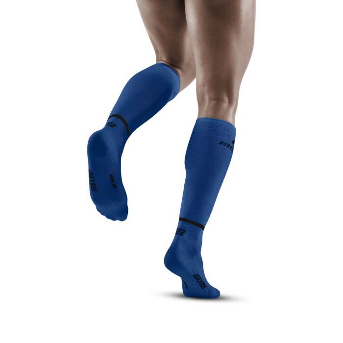 Run Compression Socks Tall - Men by CEP Sports in blue with targeted medi compression to support muscles and reduce vibrations for running.