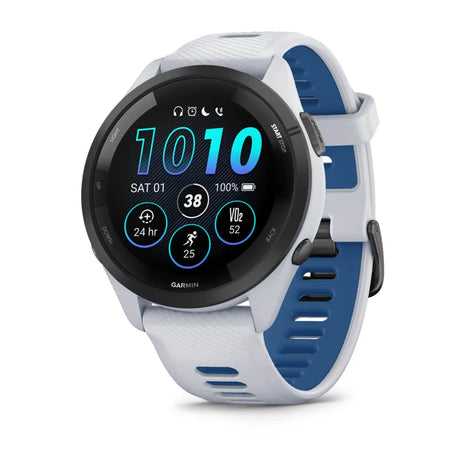 Forerunner® 265 by Garmin in white and blue with AMOLED touchscreen, GPS running smartwatch with training readiness feature for running enthusiasts