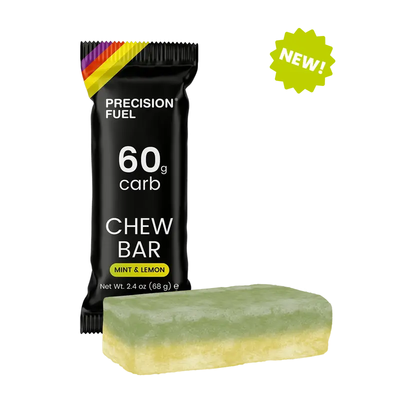 PF 60 Chew by Precision Fuel & Hydration in mint and lemon, energy chew bar with 60g carbs, ideal for endurance running and athletic performance