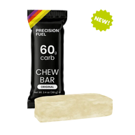 PF 60 Chew Original by Precision Fuel & Hydration in black packaging, energy-dense chew bar for endurance athletes and running
