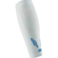 Core Run Calf Sleeve, 5.0 - Women by CEP Sports in white with blue accents, compression sleeve for running with activation zones, made in Germany