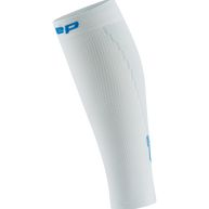 Core Run Calf Sleeve, 5.0 - Women by CEP Sports in white with blue logo, compression sleeve with activation zones for running support and recovery