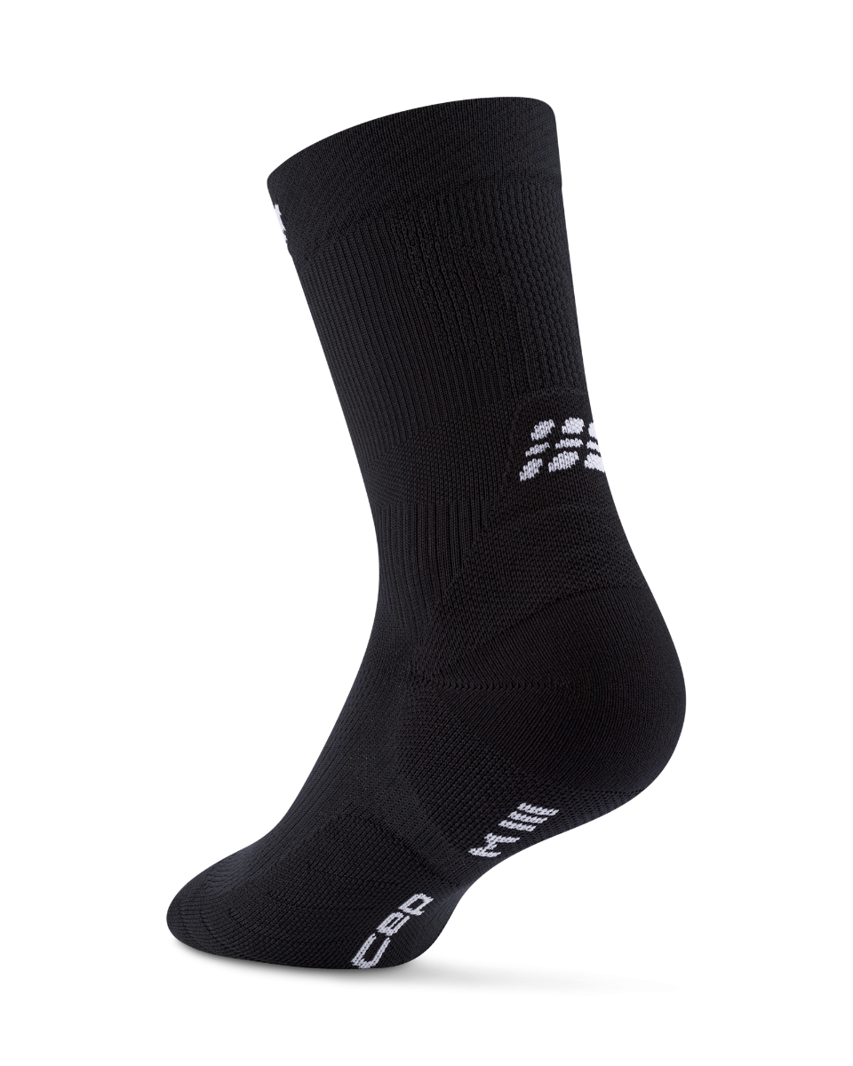 Core Run Socks Mid Cut, 5.0 - Women by CEP Sports in black, compression socks with targeted zones for joint and muscle support during running