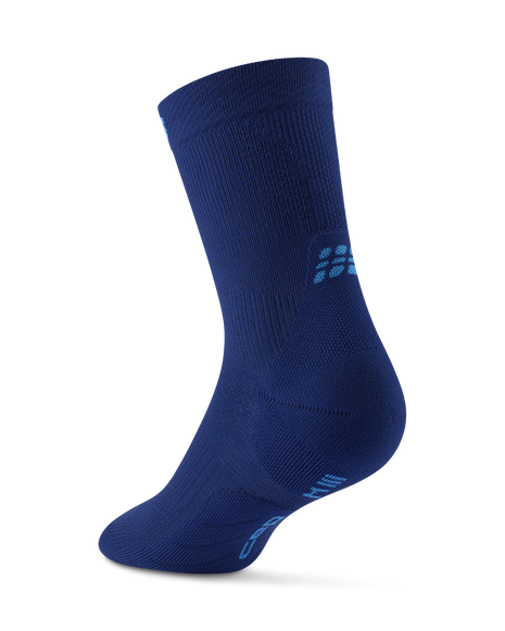 Core Run Socks Mid Cut, 5.0 - Men by CEP Sports in navy blue compression socks with targeted support for running and performance.