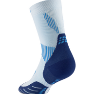 Core Run Socks Mid Cut, 5.0 - Women by CEP Sports in white and blue, compression socks with targeted zones for joint and muscle support ideal for running