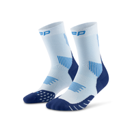 Core Run Socks Mid Cut, 5.0 - Women by CEP Sports in light blue and navy, compression socks for targeted muscle and joint support during running