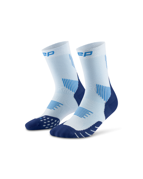 Core Run Socks Mid Cut, 5.0 - Women by CEP Sports in light blue and navy, compression socks for targeted muscle and joint support during running